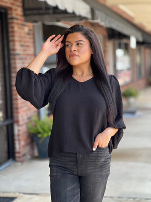 Black Volume Sleeve Top