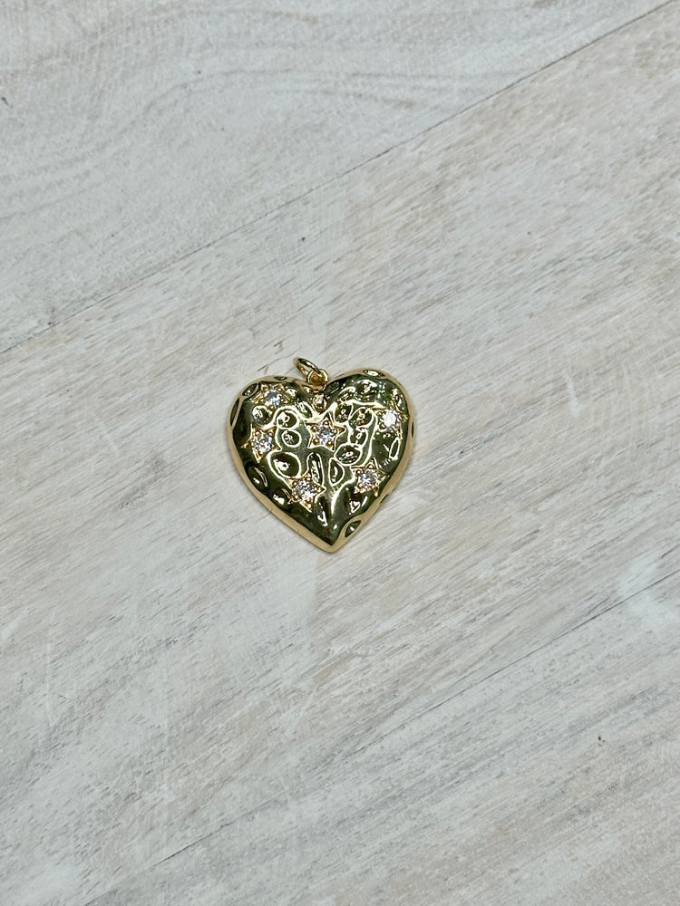 Textured Star CZ Heart Charm For Charm Necklace & Bracelet