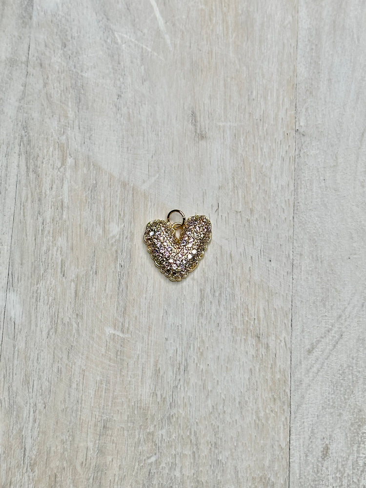 Pink Pave Heart Charm For Charm Bar & Charm Necklaces