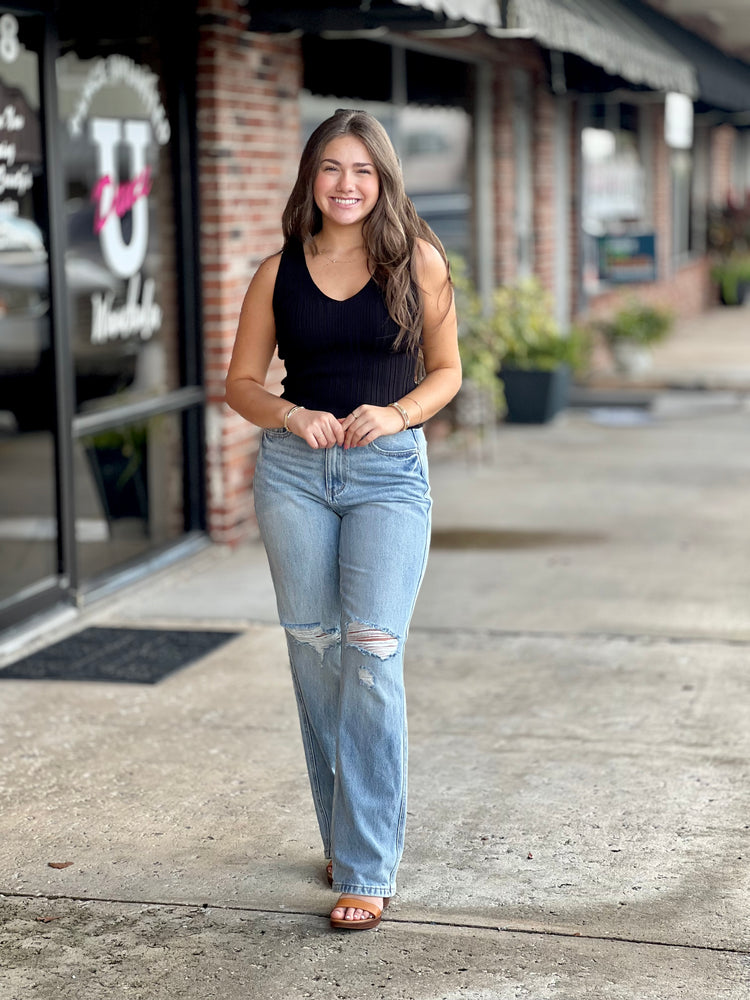 Black V Neck Sweater Top