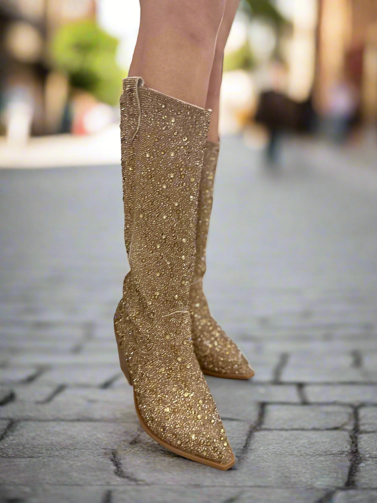 Glitzy Gold Rhinestone Boots