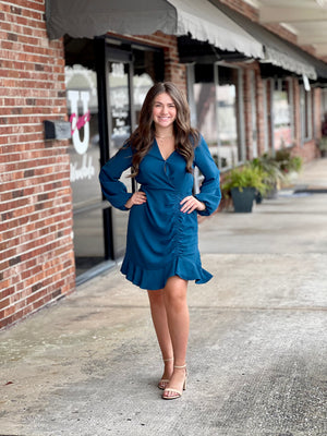 Teal Ruched Dress