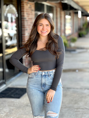 Charcoal Long Sleeve Crop Top