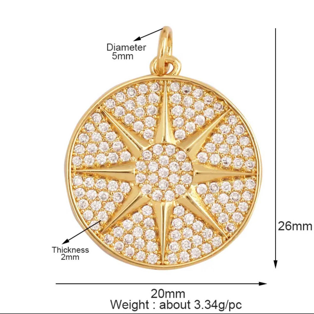 Pave Sun Burst Charm For Charm Bar & Charm Necklace