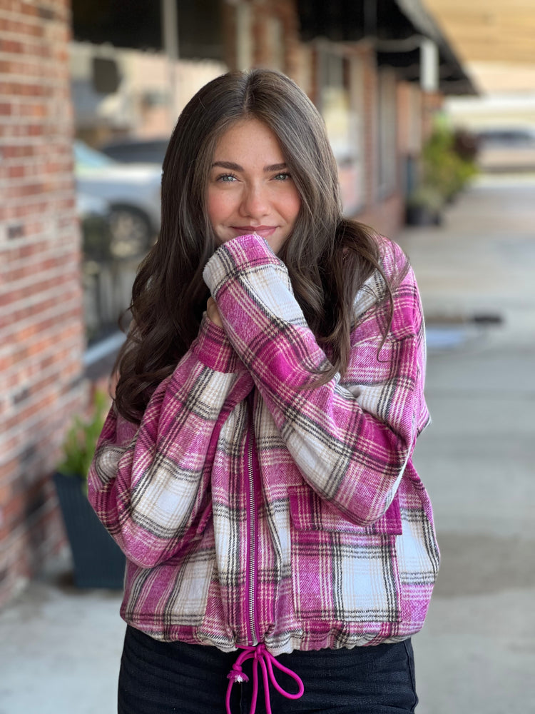 Pink Plaid Cinched Shacket