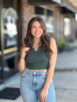 Dark Green Knit Crop Top