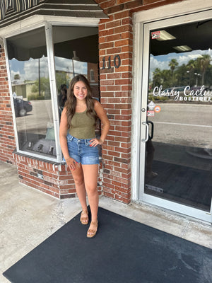 Olive Acid Washed Scoop Neck Tank