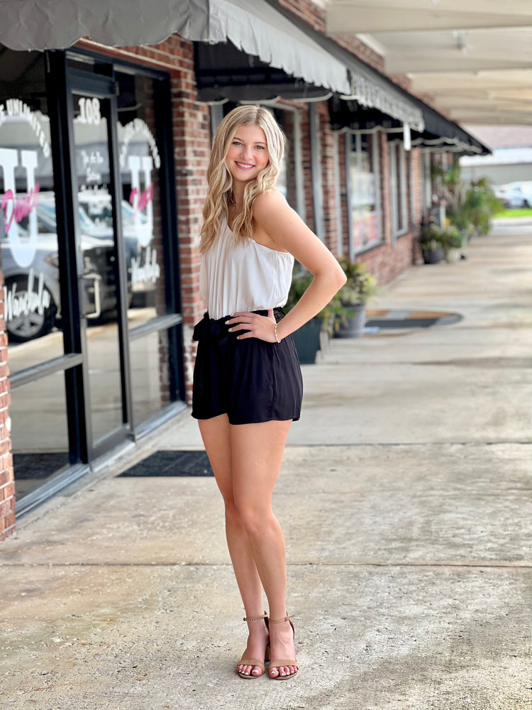 One Shoulder Black & White Romper