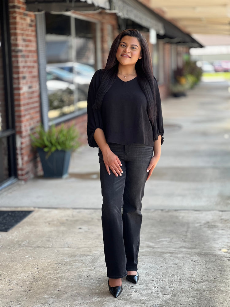 Black Volume Sleeve Top