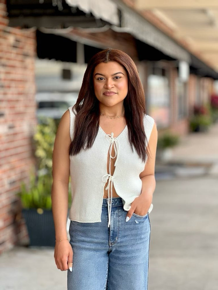 Beige Lace-up Sweater Vest