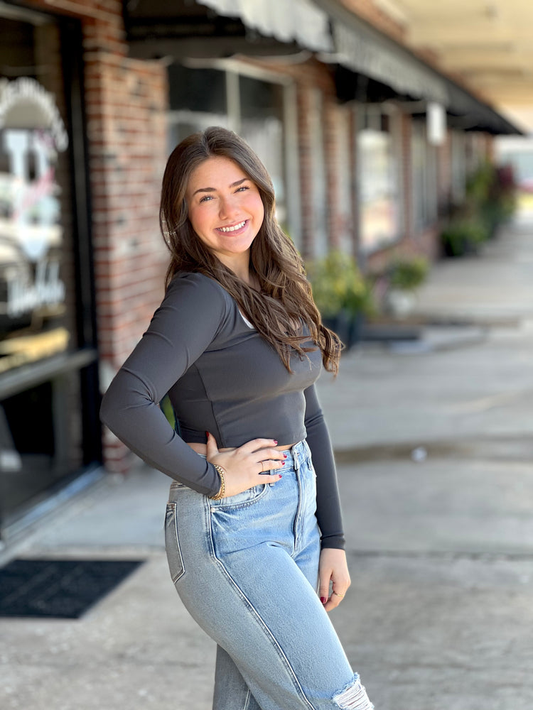 Charcoal Long Sleeve Crop Top