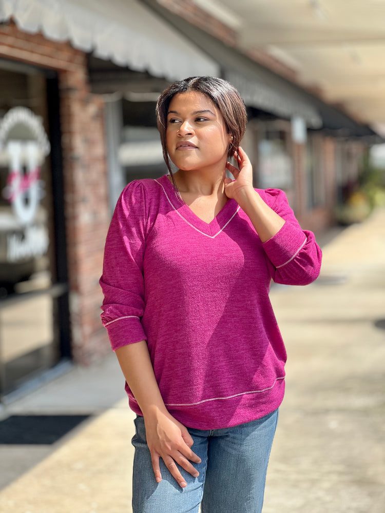 Dear Scarlett - V Neck Magenta Top