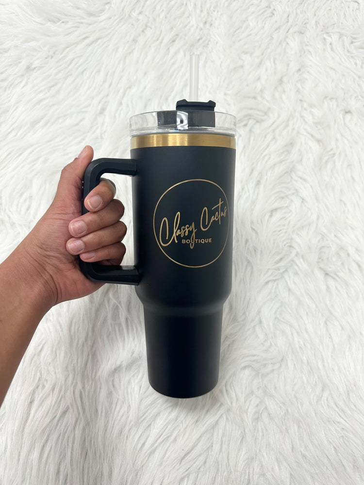 Classy Cactus Glitter Logo Tumbler