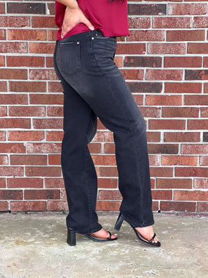 Black High Rise Straight Leg Jeans