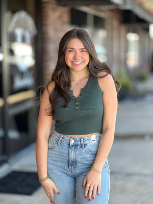 Dark Green Knit Crop Top