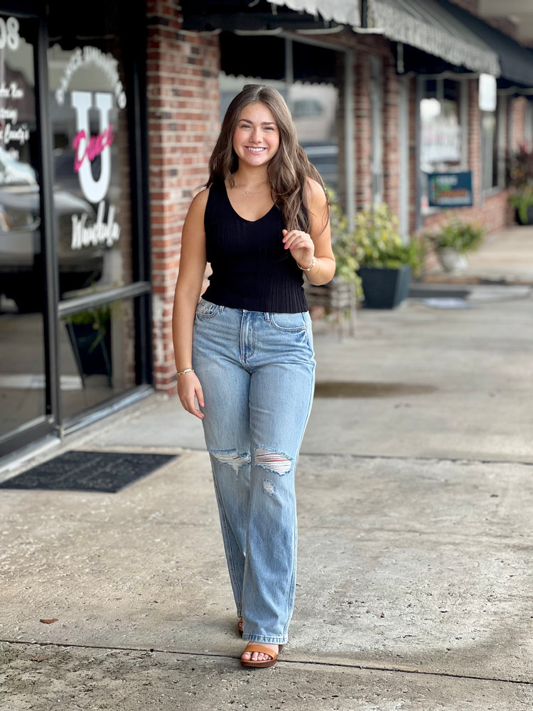 Black V Neck Sweater Top