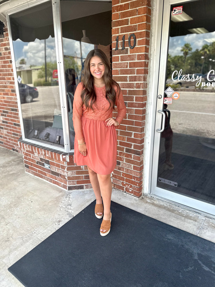 Persimmon Lace Sleeve Dress