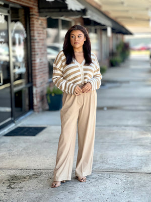 Khaki Striped Button Down Cardigan