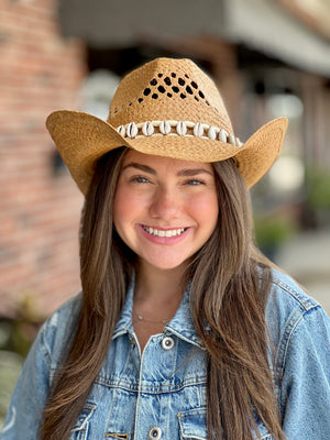 Cowrie Shell Straw Weave Cowboy Hat