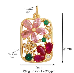 Large Pave Pink Red Flower Charm For Charm Bar & Charm Necklaces