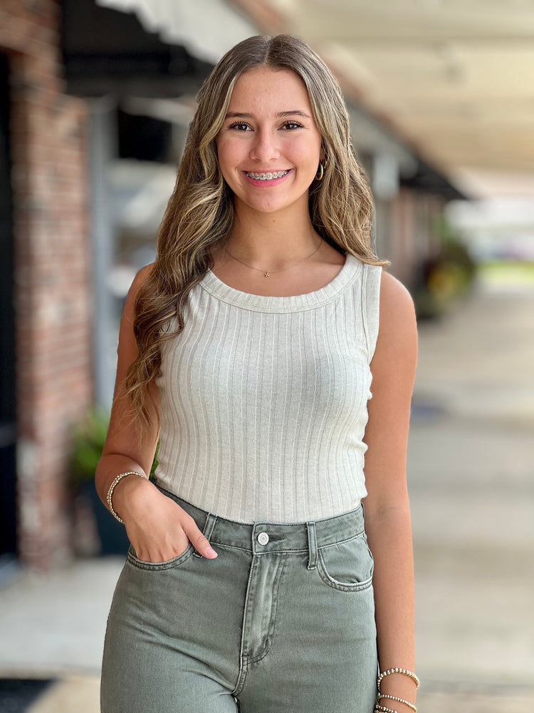 Sand Beige Sleeveless Cropped Top