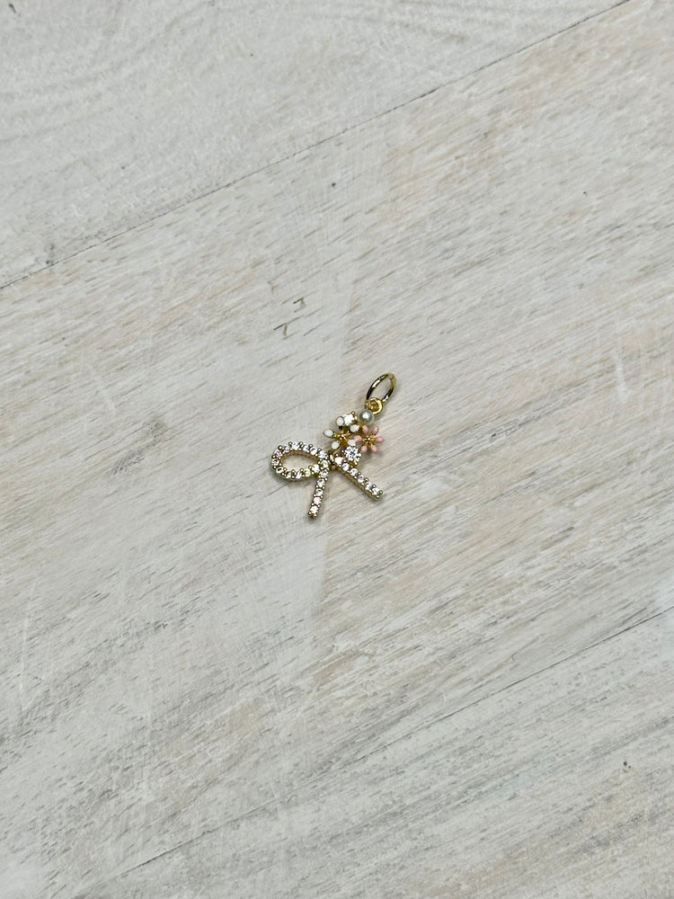 Pave Flower Bow Charm For Charm Bar & Charm Necklace