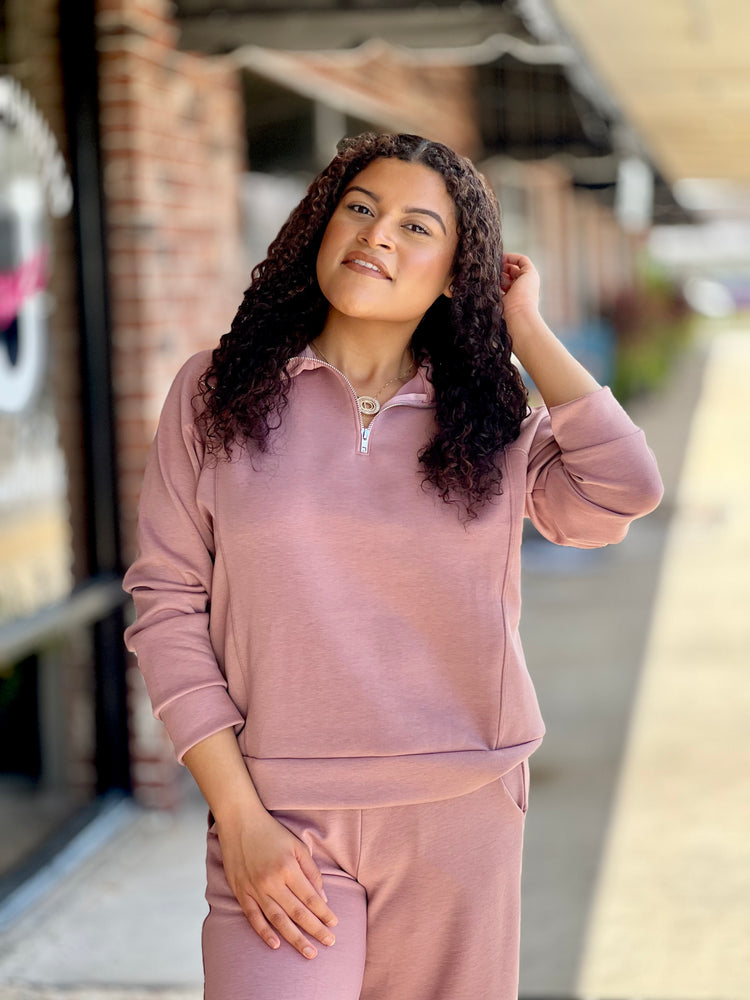 Mauve Half Zip Sweatshirt