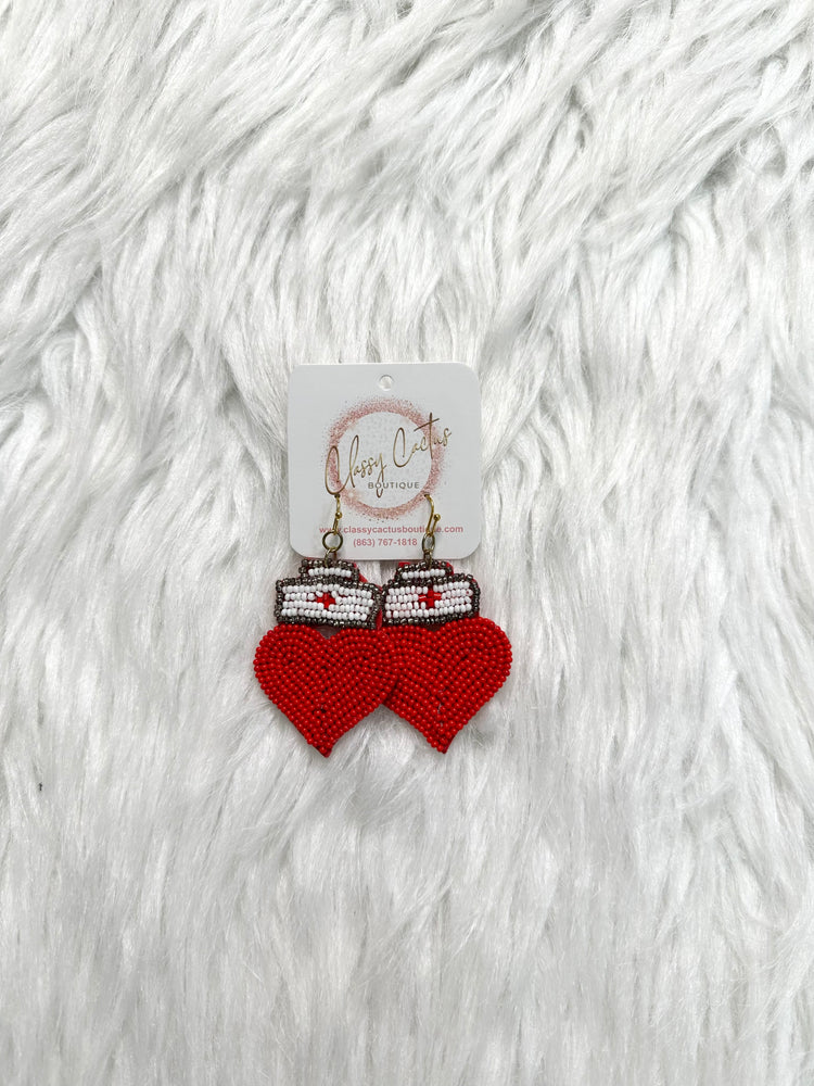 Nurse Hat & Heart Earrings