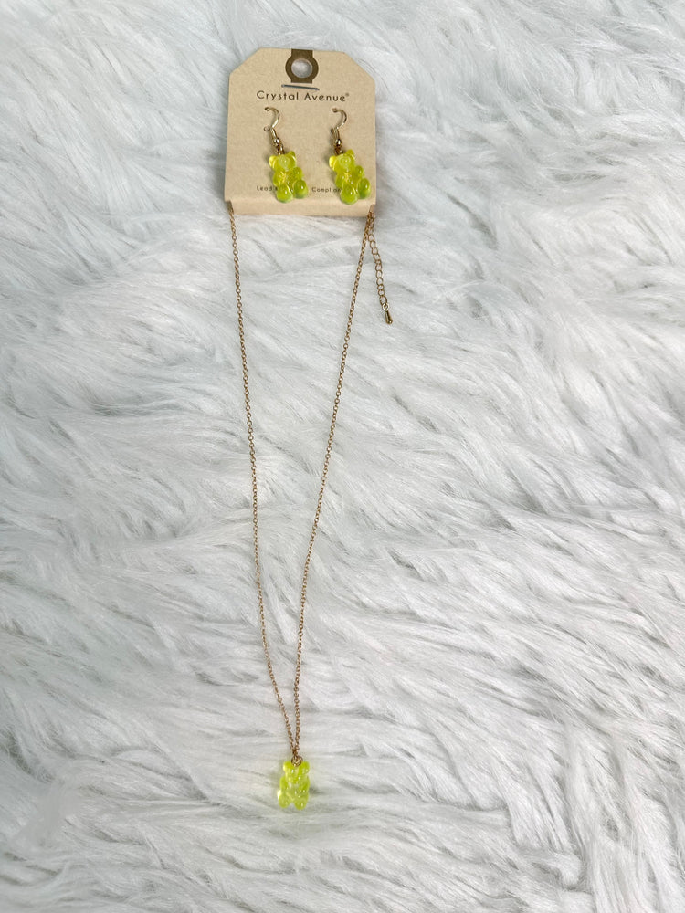 Neon Yellow Gummy Bear Necklace Set