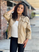 Khaki Pearl Beaded Denim Jacket