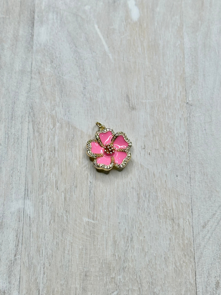 Pink Hibiscus Flower Charm For Charm Necklace