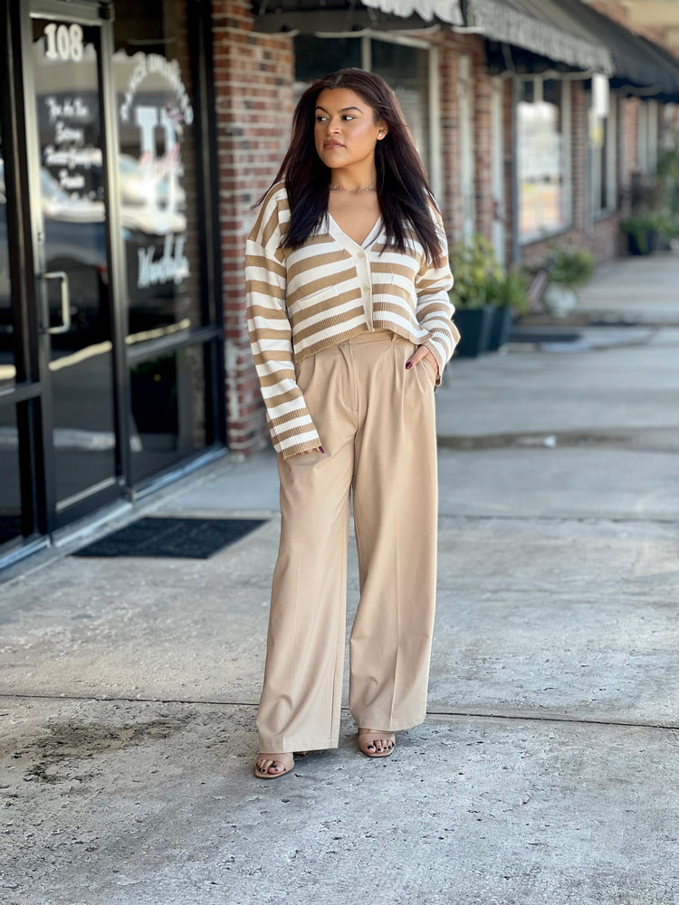 Khaki Striped Button Down Cardigan