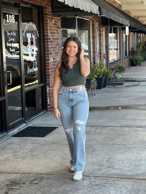 Dark Green Knit Crop Top