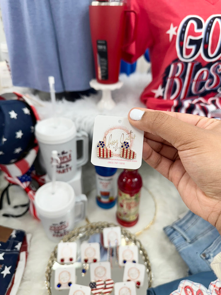 American Flag Heart Studs