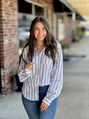 Striped Button Down Oversized Shirt