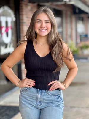 Black V Neck Sweater Top