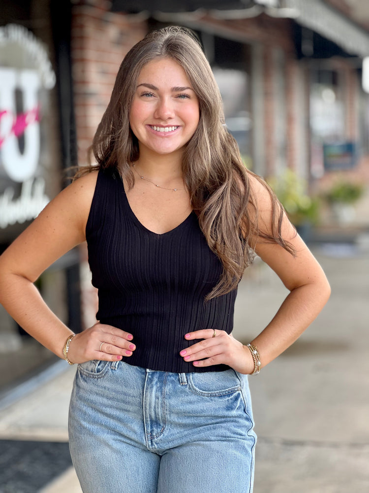 Black V Neck Sweater Top