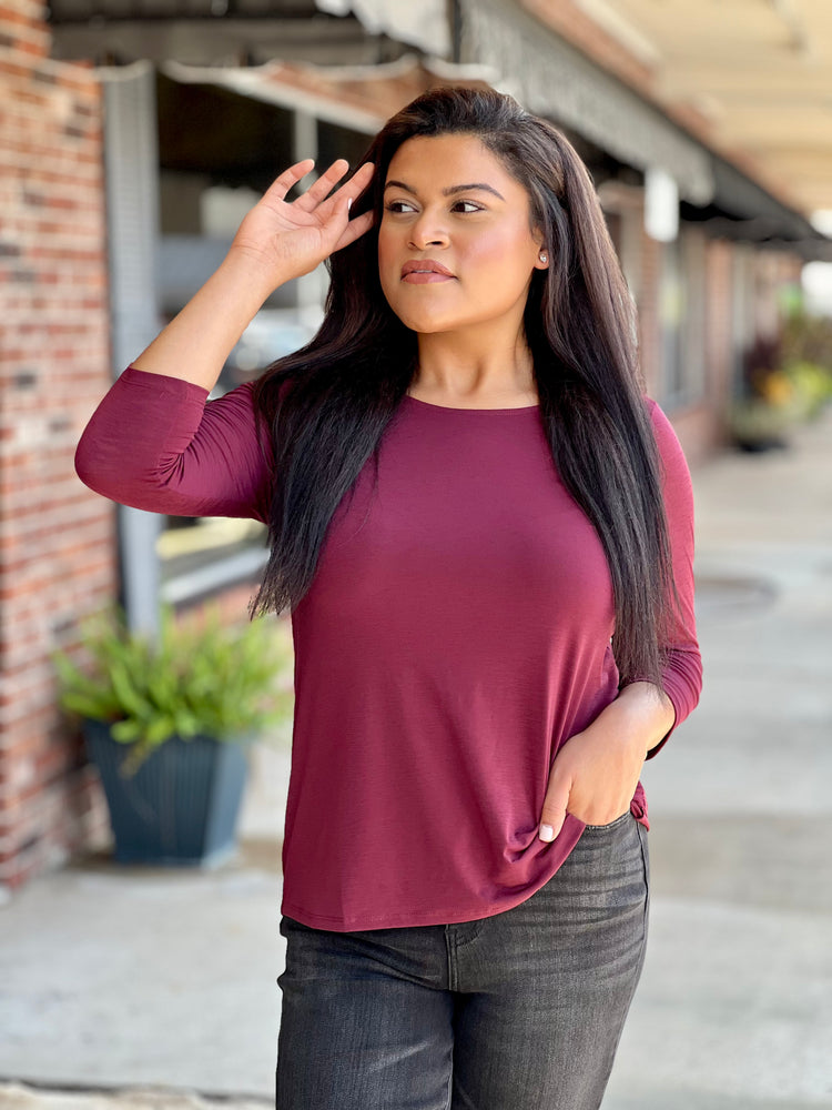 Dear Scarlett - Wine Round Neck Blouse