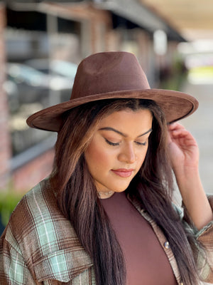 Brown Faux Suede Fedora