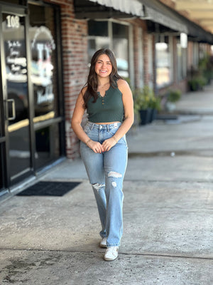 Dark Green Knit Crop Top