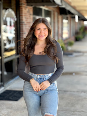 Charcoal Long Sleeve Crop Top