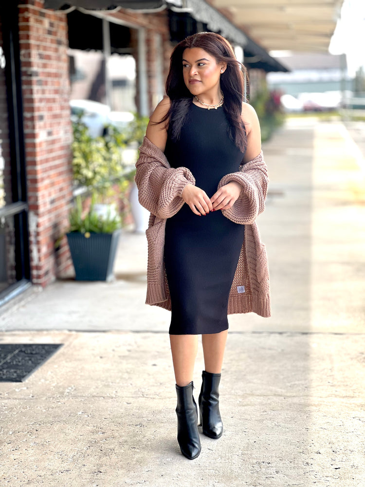 Black Ribbed Knit Mini Dress