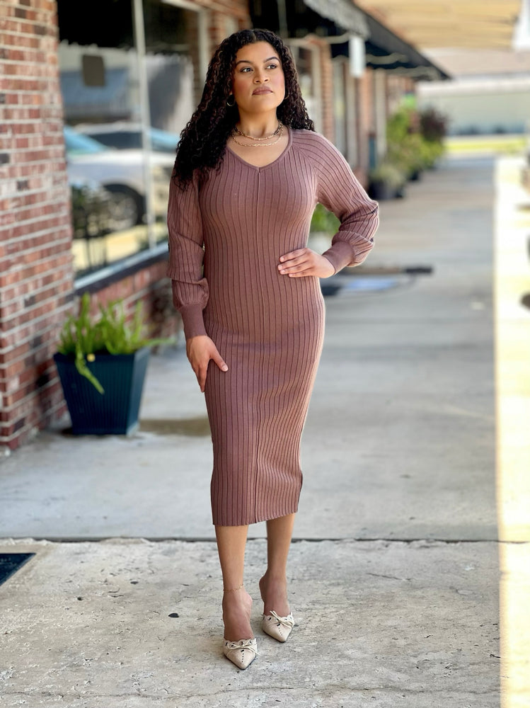 Ribbed Knit Sweater Midi Dress