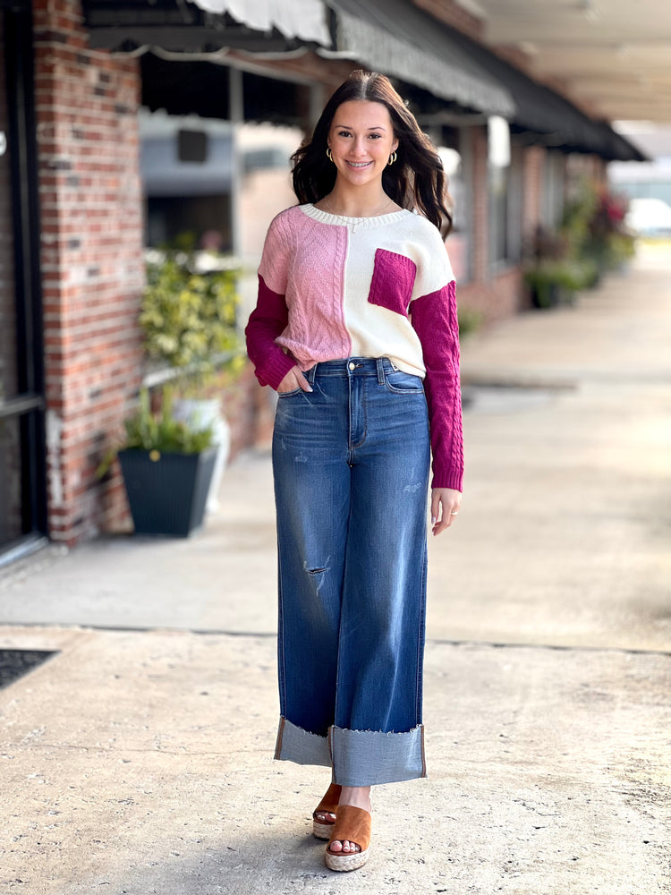 Color Block Drop Shoulder Sweater