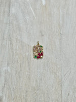 Large Pave Pink Red Flower Charm For Charm Bar & Charm Necklaces