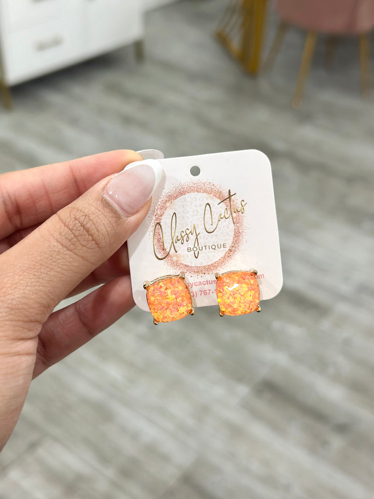 Peach Glitter Square Earrings