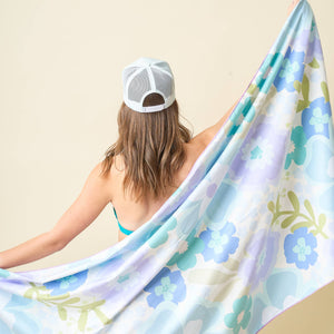 XL Quick-Dry Beach Towel- Beyond Blooms Blue Green